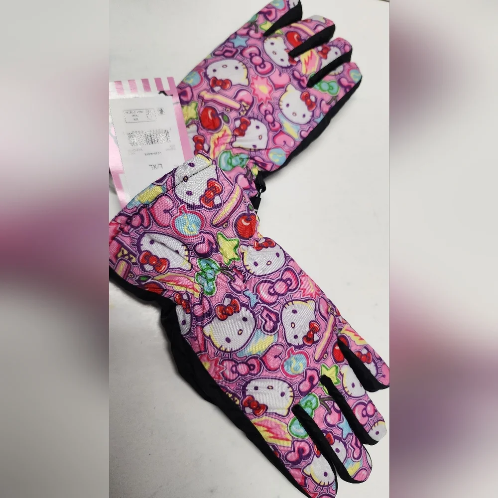 L/XL Girls Hello Kitty Ski Gloves Young Kids  Multicolor Pink Design Winter New